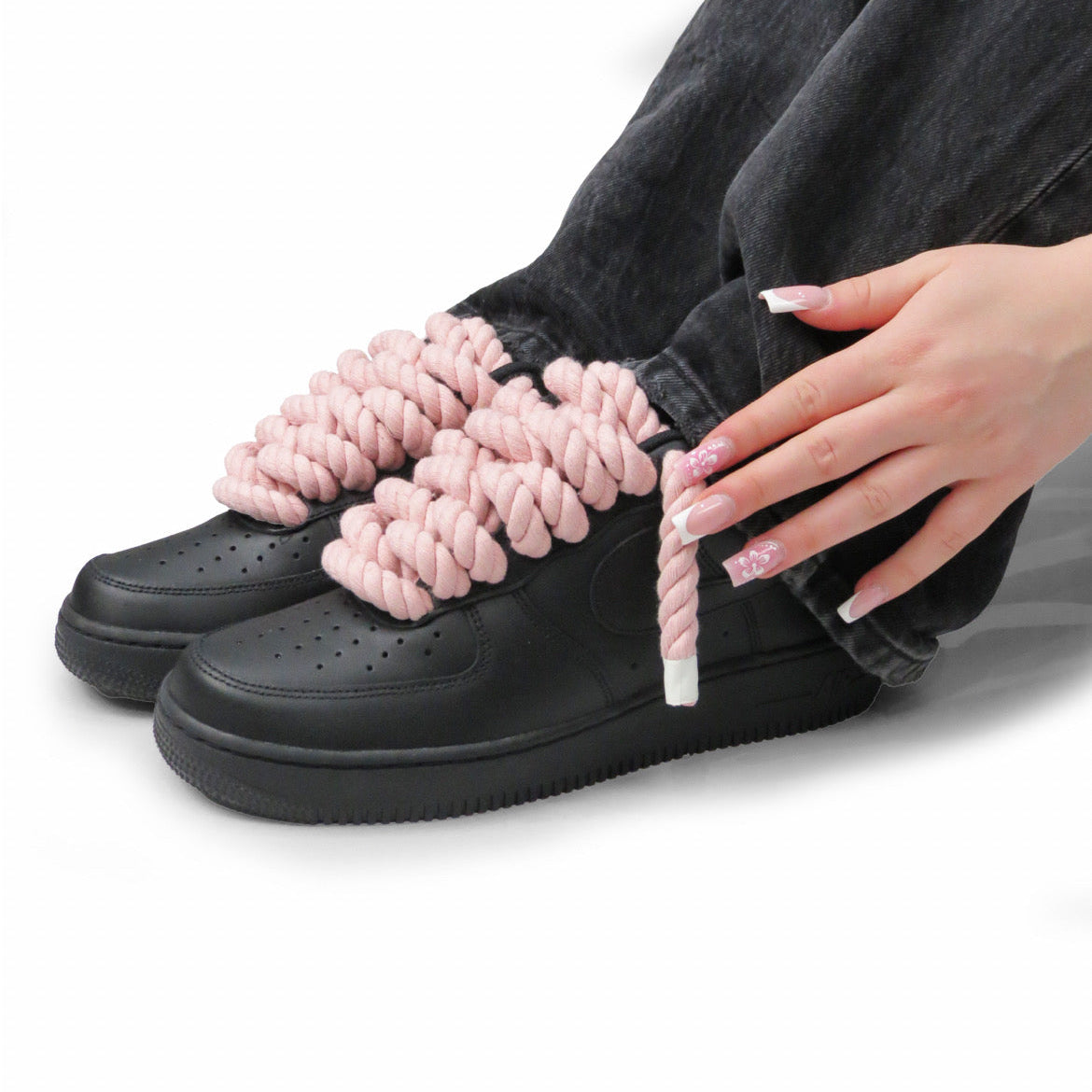 AIR FORCE 1 BLACK ROPE LACES PINK